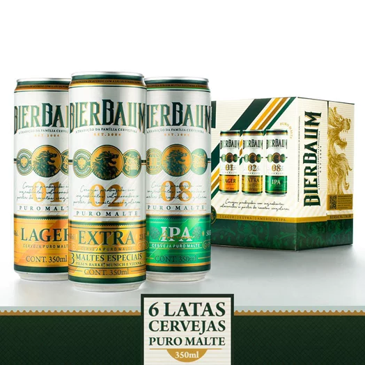 KIT 6 LATAS DE CERVEJAS PURO MALTE BIERBAUM | LATA 350ML