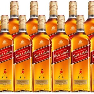 Caixa com 12 Whisky Escocês JOHNNIE WALKER Red Label Garrafa 1 Litro Cada